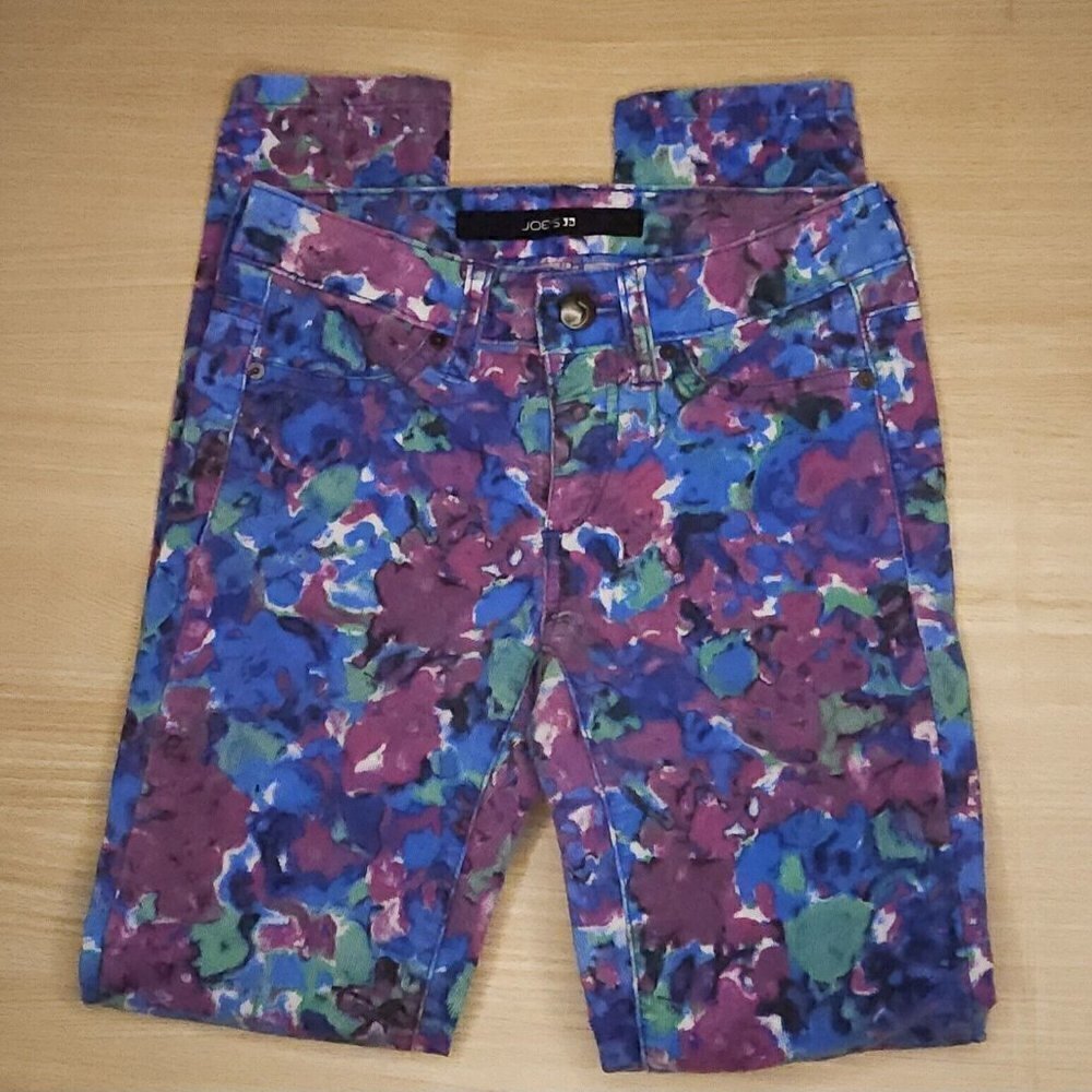 Joe's Girls Blue Green Floral Corduroy Skinny Pants 10